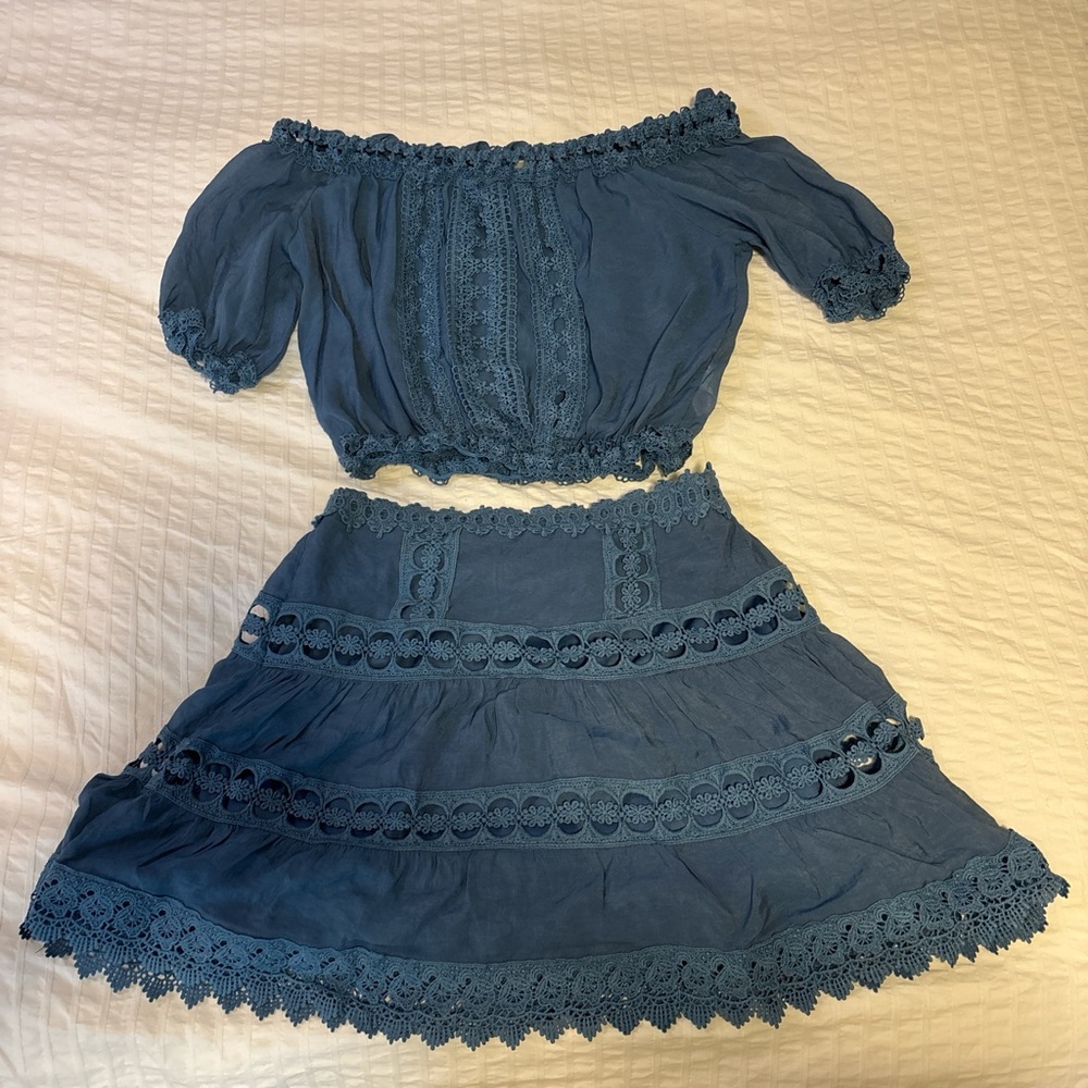 Elan Blue Lace Skirt Set - Picture 1 of 2